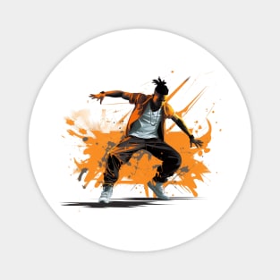 Vibrant Breakdancer amidst orange splashes Magnet